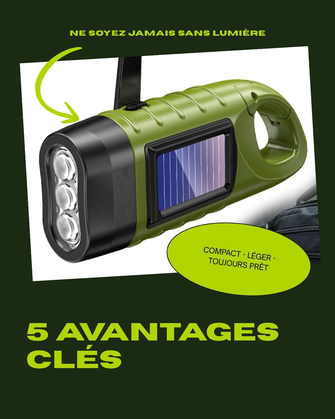 Lampe torche solaire manivelle – 5 avantages clés : compact, léger, toujours prêt