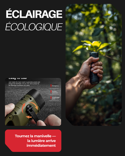 Lampe torche solaire 3 LED – Éclairage écologique : tournez la manivelle, lumière immédiate | ReadyJusteSurvive